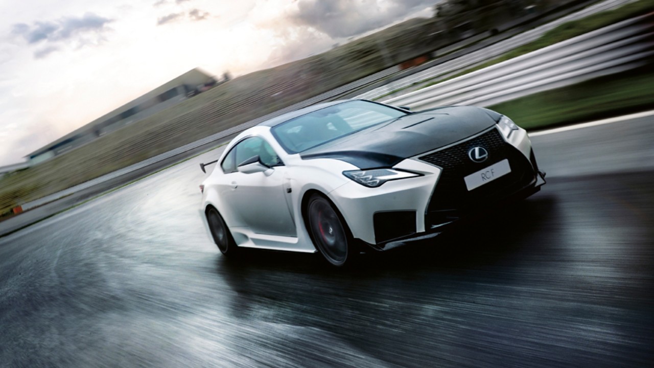 An RC-F driving on a track